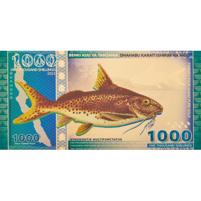 Tanzaniaanse biljet van 1000 shilling met afbeelding van een meerval uit het Tanganyikameer